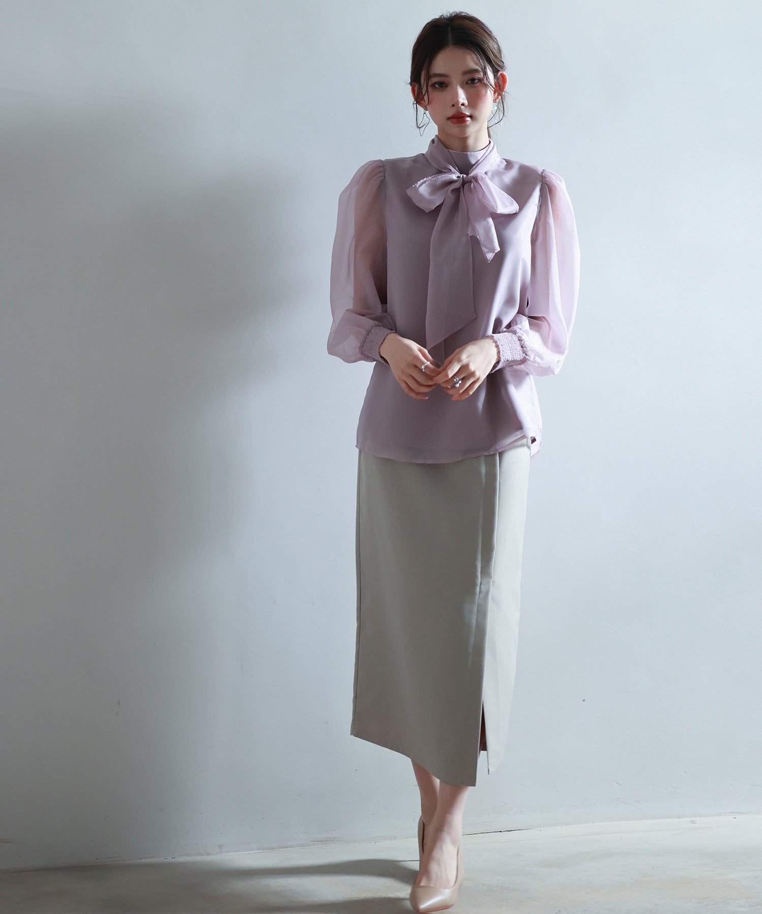 3wayオーガンジー生地リボンブラウスsdp0250 ラベンダー