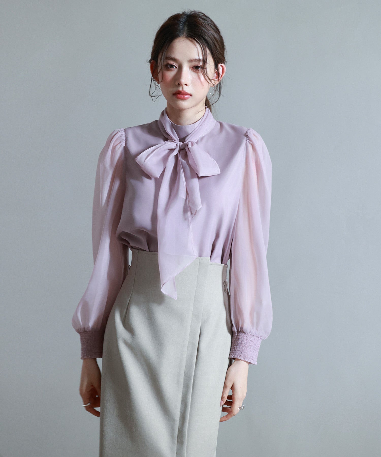 3wayオーガンジー生地リボンブラウスsdp0250 ラベンダー