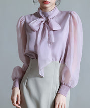 3wayオーガンジー生地リボンブラウスsdp0250 ラベンダー