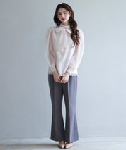 3wayオーガンジー生地リボンブラウスsdp0250 ピンクベージュ