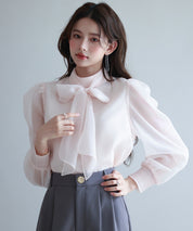 3wayオーガンジー生地リボンブラウスsdp0250 ピンクベージュ