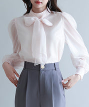 3wayオーガンジー生地リボンブラウスsdp0250 ピンクベージュ