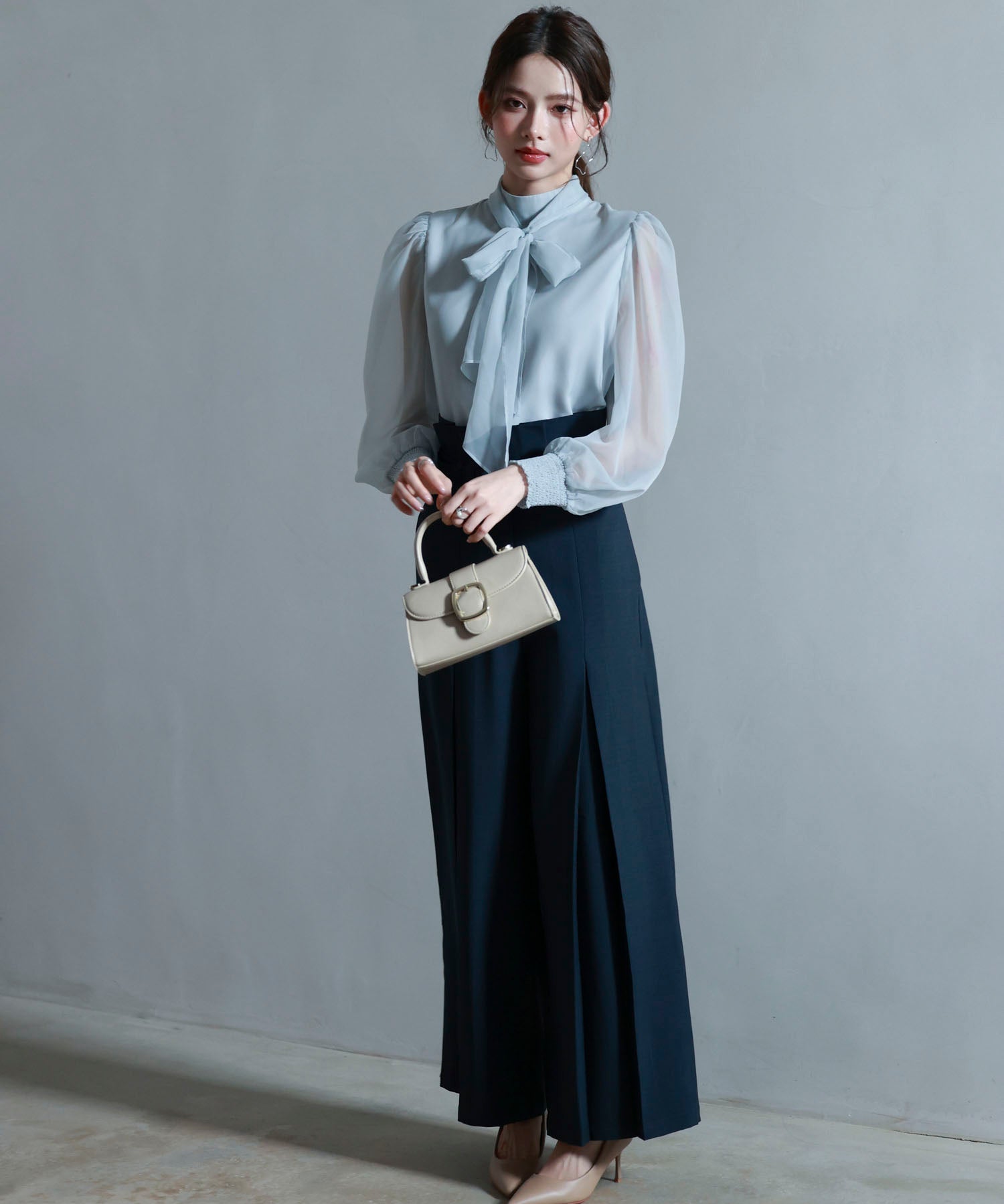 3wayオーガンジー生地リボンブラウスsdp0250 グレー