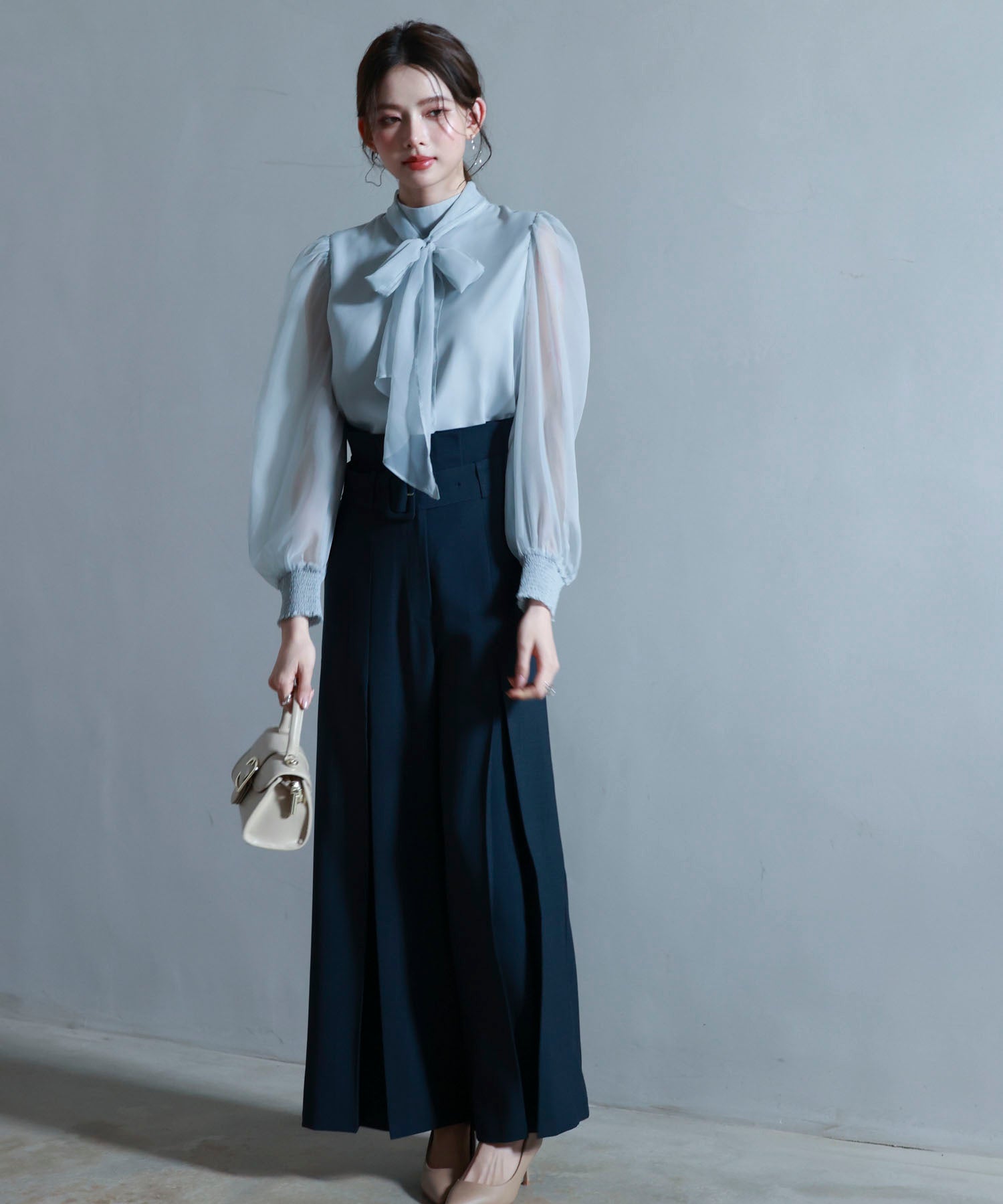 3wayオーガンジー生地リボンブラウスsdp0250 グレー