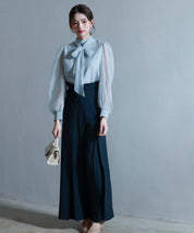 3wayオーガンジー生地リボンブラウスsdp0250 グレー