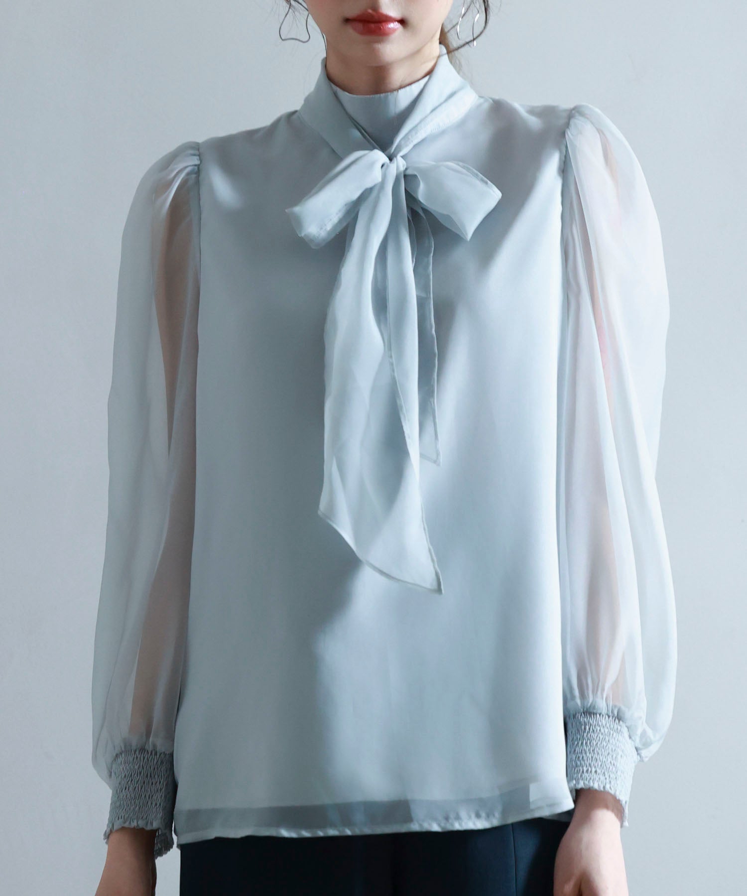 3wayオーガンジー生地リボンブラウスsdp0250 グレー