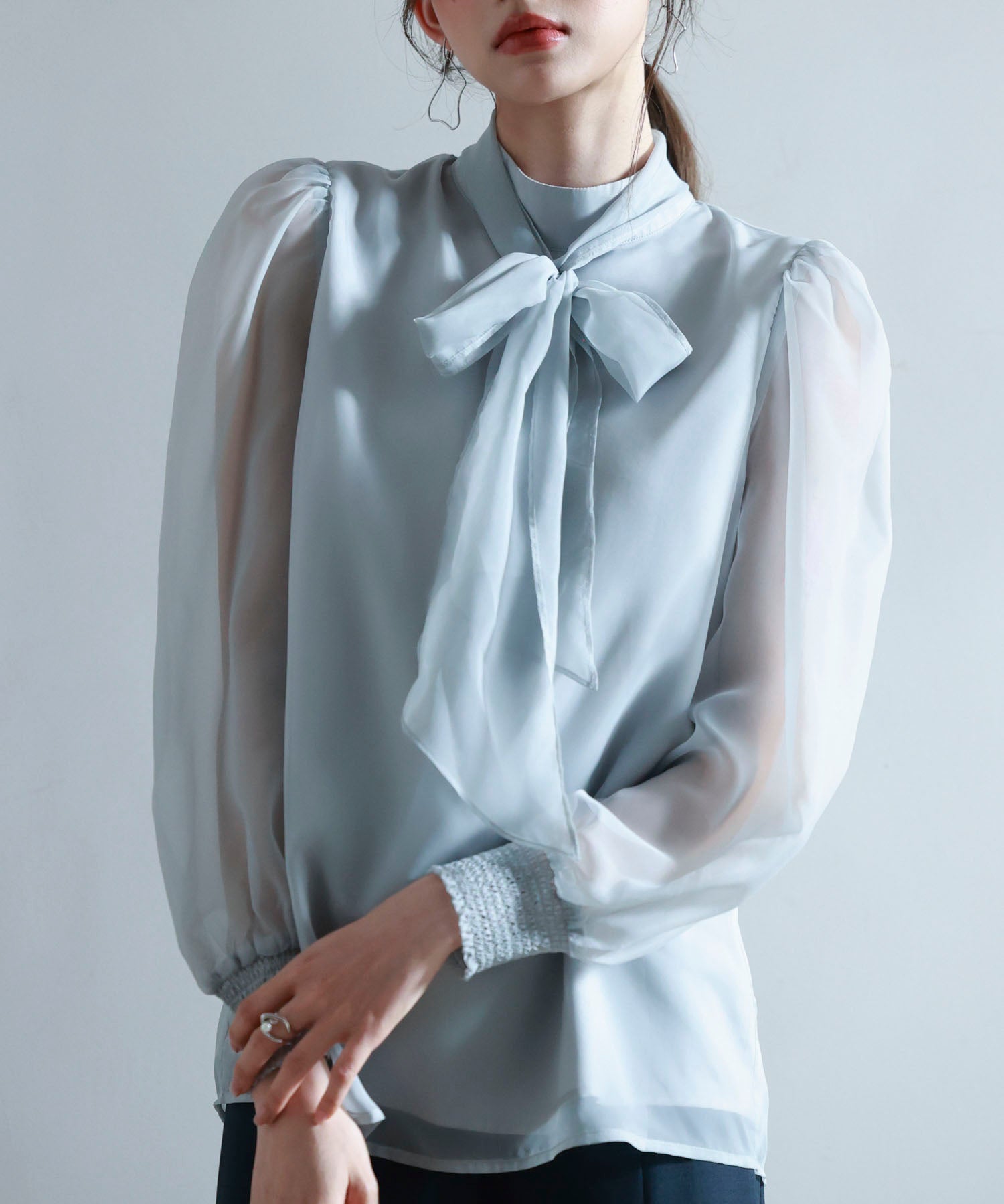 3wayオーガンジー生地リボンブラウスsdp0250 グレー