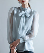 3wayオーガンジー生地リボンブラウスsdp0250 グレー