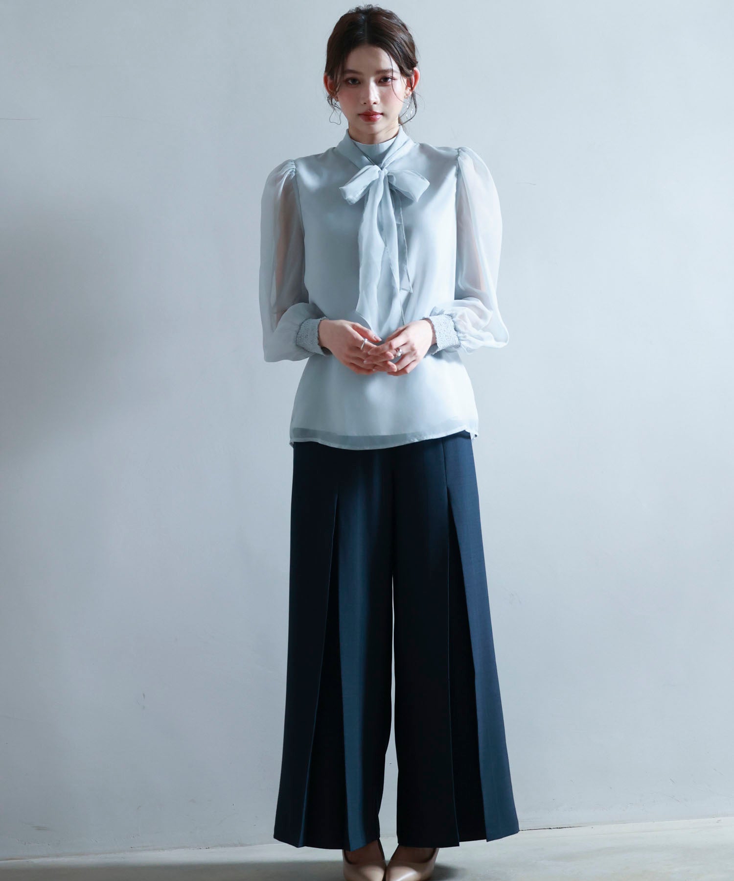 3wayオーガンジー生地リボンブラウスsdp0250 グレー