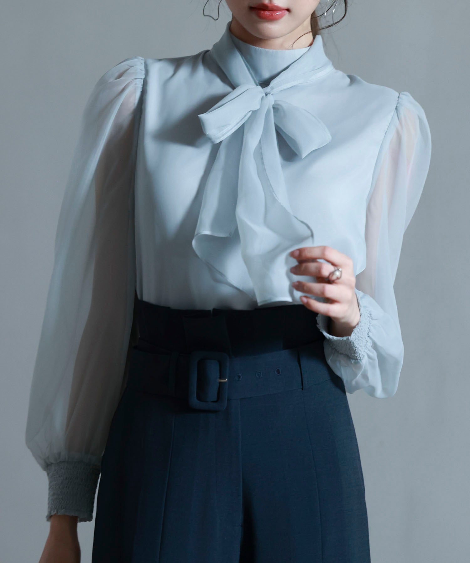 3wayオーガンジー生地リボンブラウスsdp0250 グレー