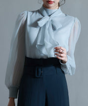 3wayオーガンジー生地リボンブラウスsdp0250 グレー