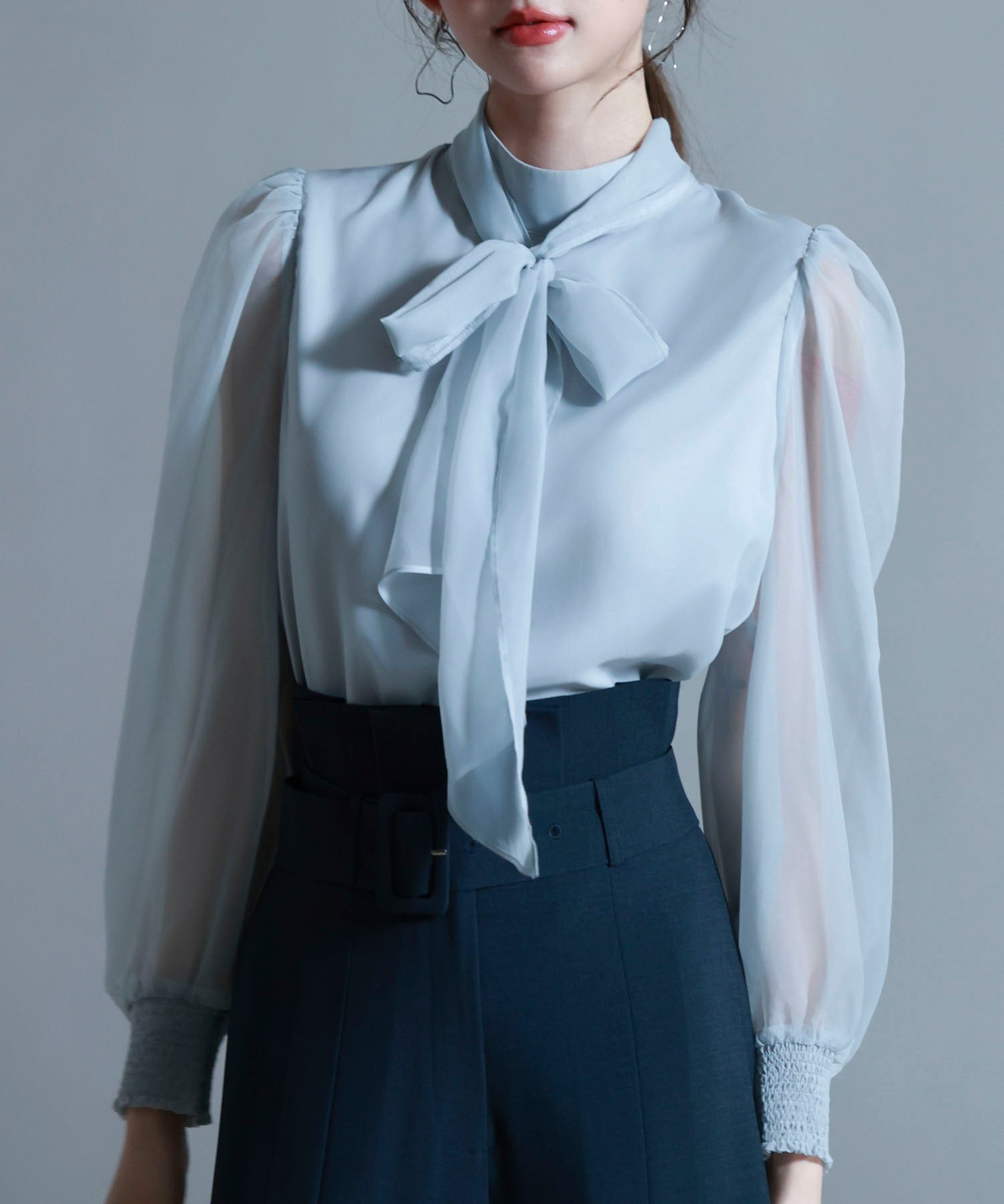 3wayオーガンジー生地リボンブラウスsdp0250 グレー