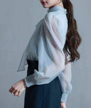 3wayオーガンジー生地リボンブラウスsdp0250 グレー