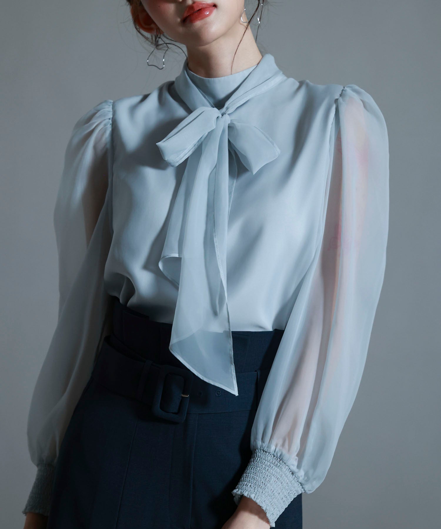 3wayオーガンジー生地リボンブラウスsdp0250 グレー