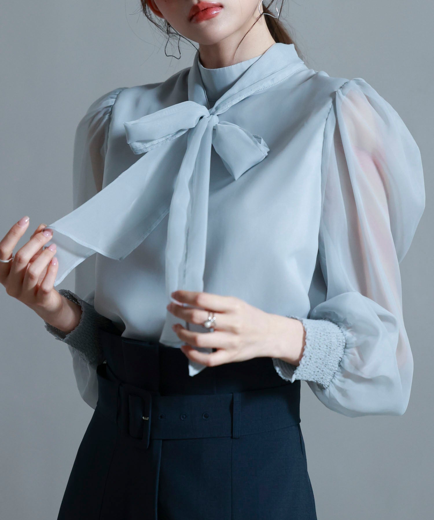 3wayオーガンジー生地リボンブラウスsdp0250 グレー