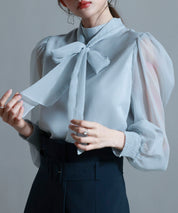 3wayオーガンジー生地リボンブラウスsdp0250 グレー