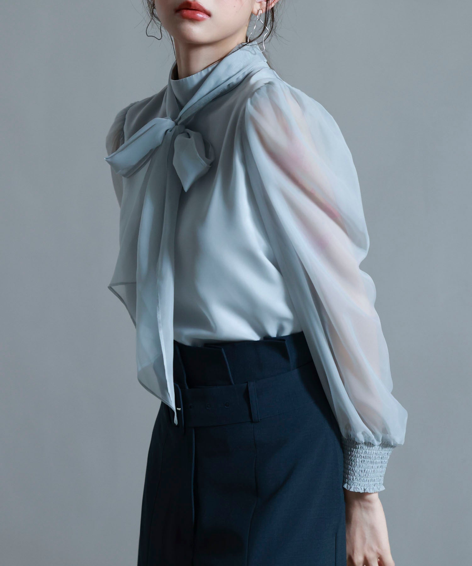 3wayオーガンジー生地リボンブラウスsdp0250 グレー