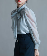 3wayオーガンジー生地リボンブラウスsdp0250 グレー