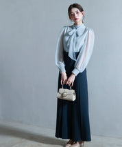 3wayオーガンジー生地リボンブラウスsdp0250 グレー