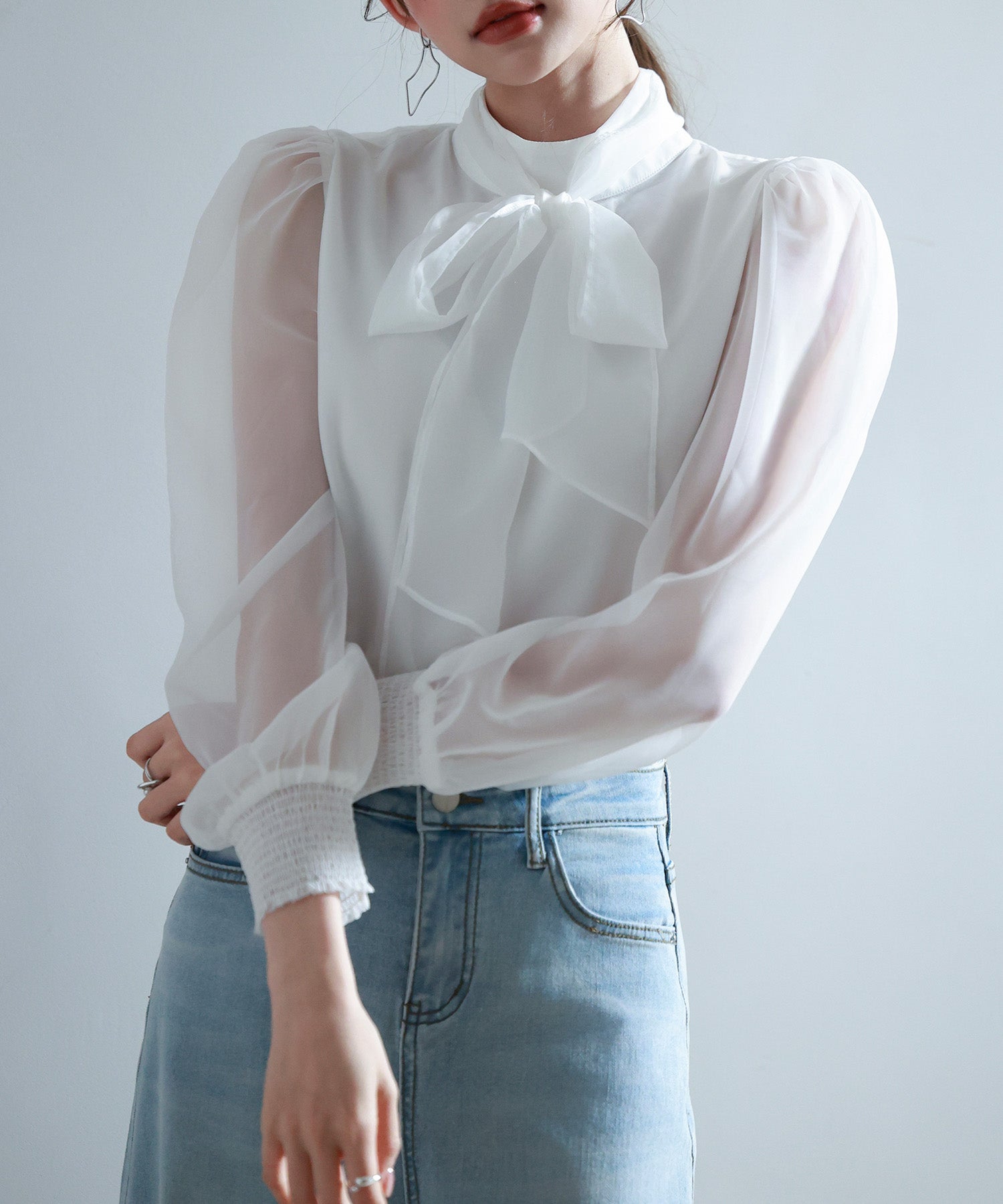 3wayオーガンジー生地リボンブラウスsdp0250 ホワイト