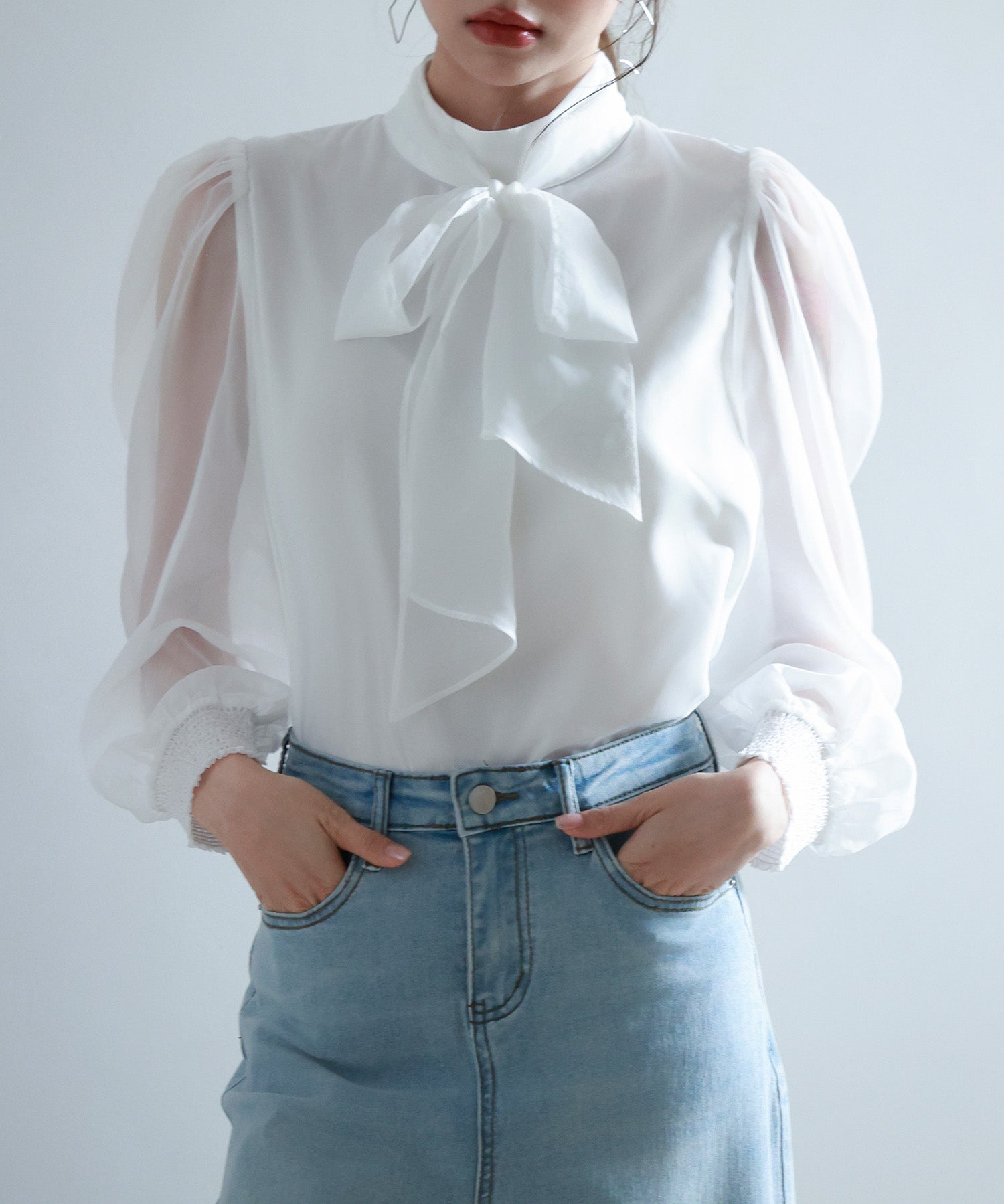 3wayオーガンジー生地リボンブラウスsdp0250 ホワイト