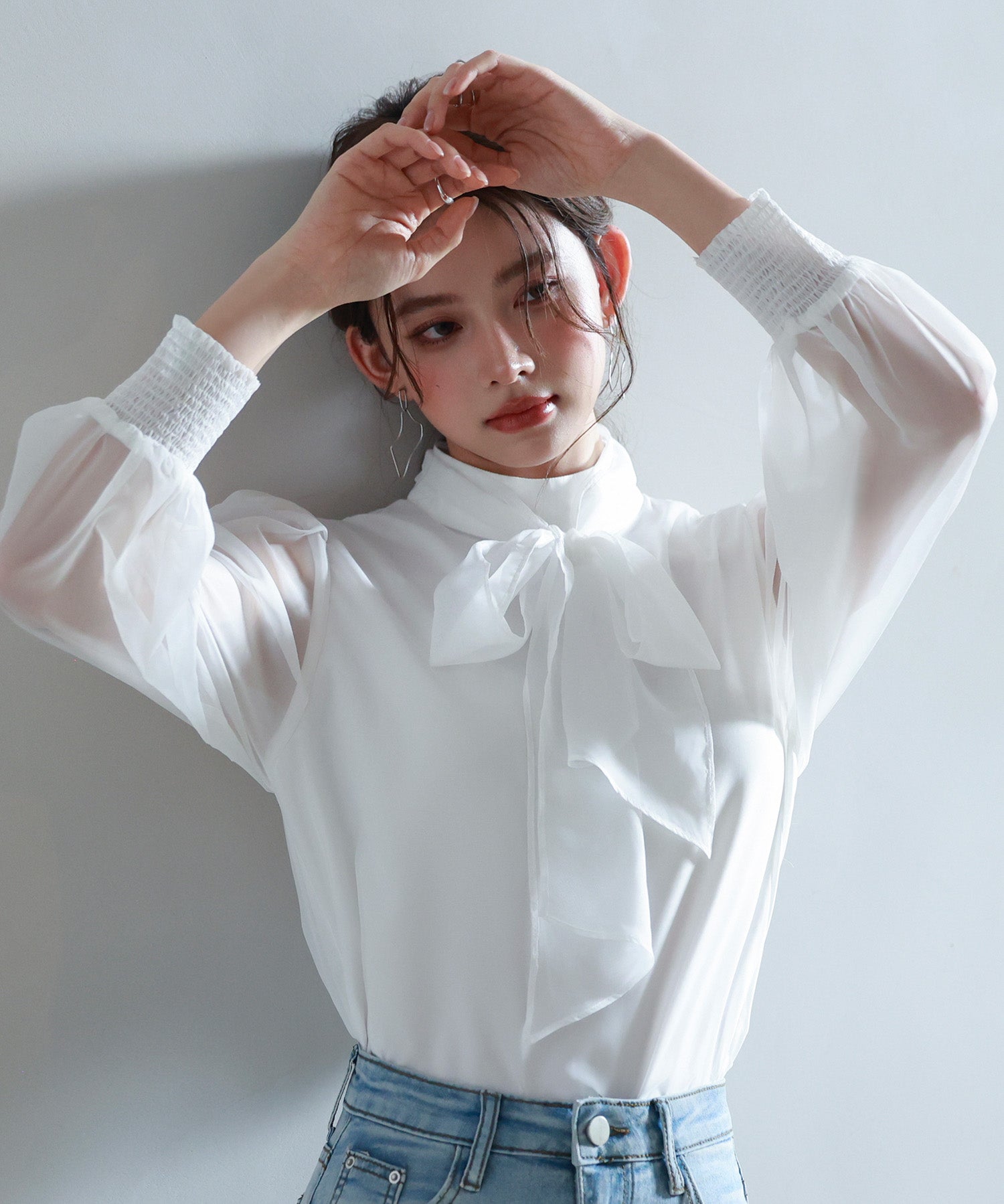 3wayオーガンジー生地リボンブラウスsdp0250 ホワイト