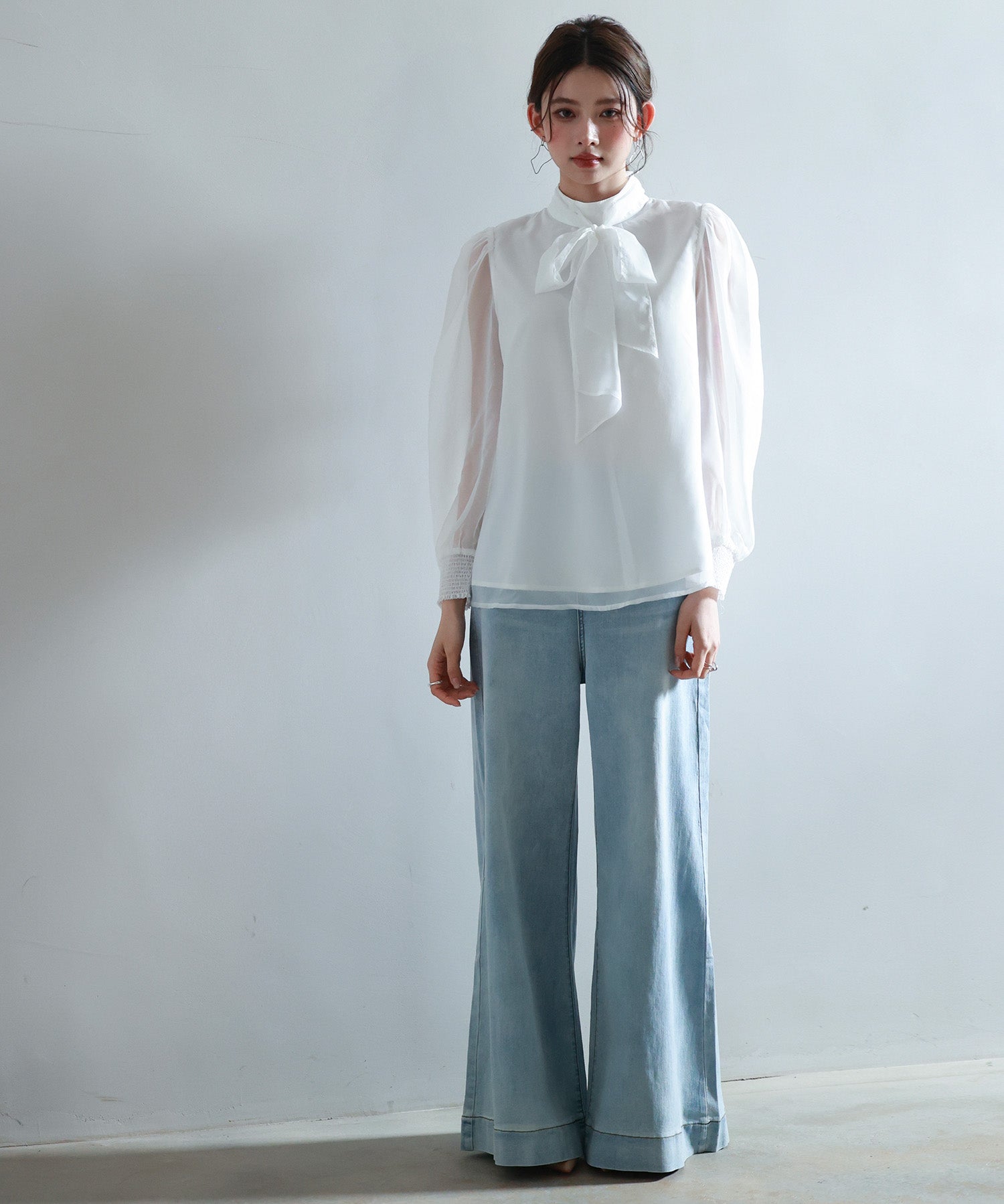 3wayオーガンジー生地リボンブラウスsdp0250 ホワイト