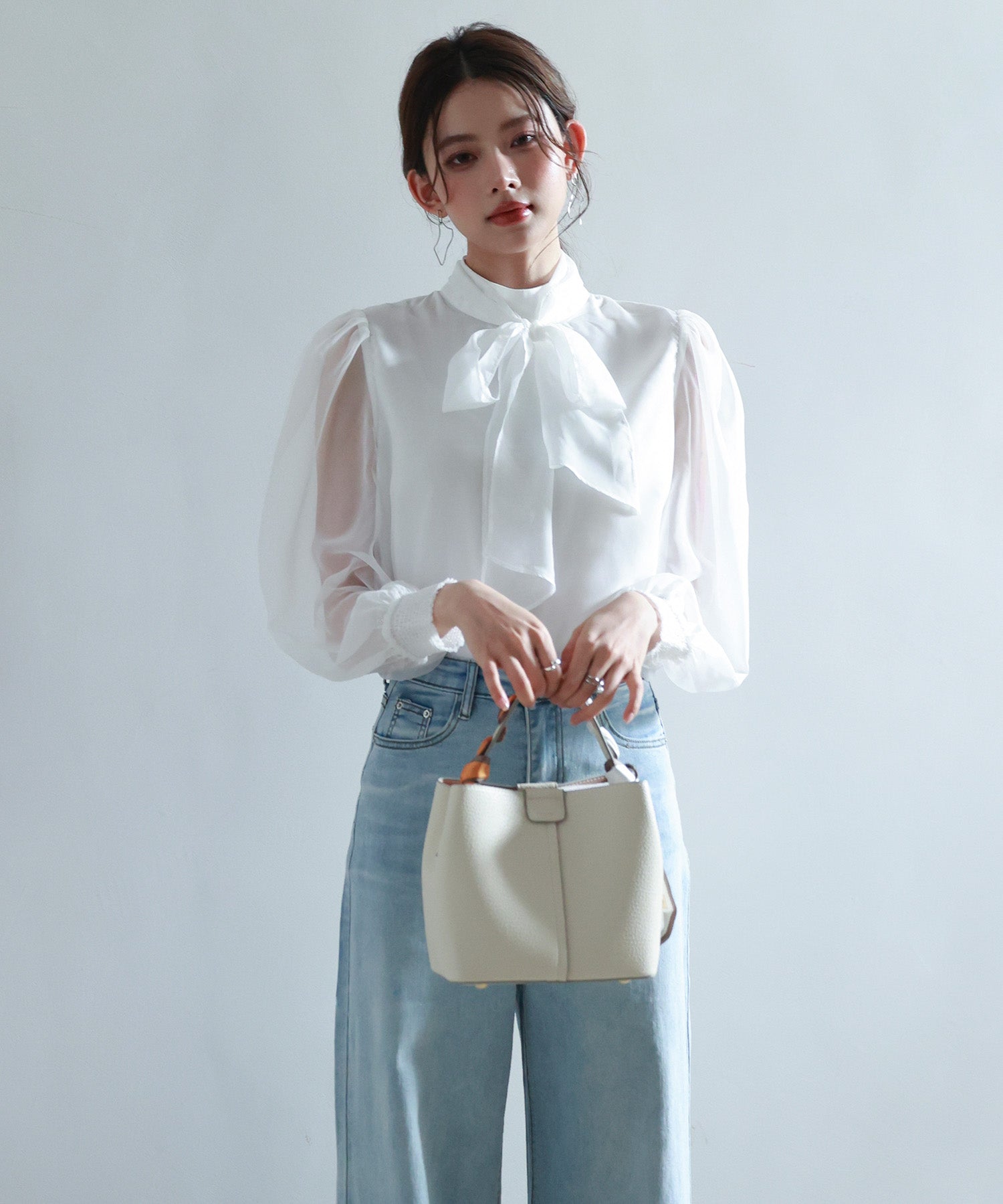 3wayオーガンジー生地リボンブラウスsdp0250 ホワイト