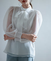 3wayオーガンジー生地リボンブラウスsdp0250 ホワイト