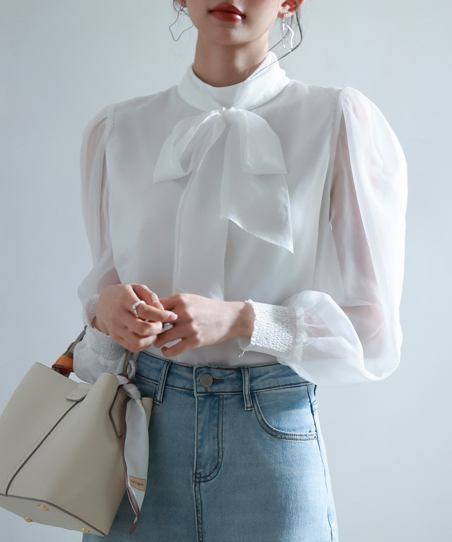 3wayオーガンジー生地リボンブラウスsdp0250 ホワイト