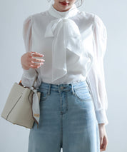 3wayオーガンジー生地リボンブラウスsdp0250 ホワイト