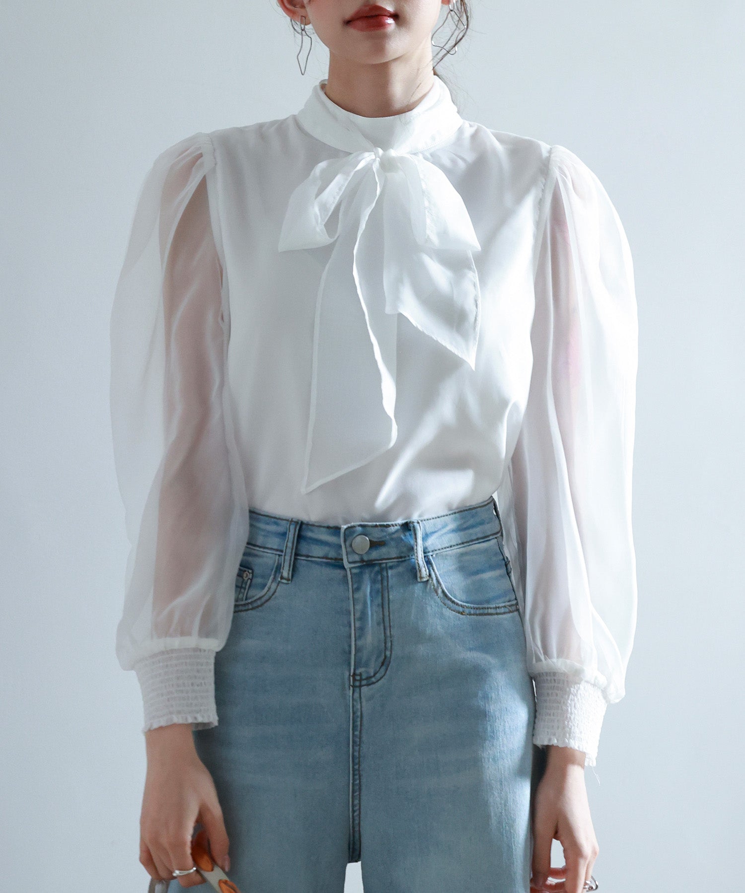 3wayオーガンジー生地リボンブラウスsdp0250 ホワイト
