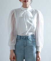 3wayオーガンジー生地リボンブラウスsdp0250 ホワイト