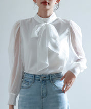 3wayオーガンジー生地リボンブラウスsdp0250 ホワイト