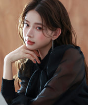 3wayオーガンジー生地リボンブラウスsdp0250 ブラック