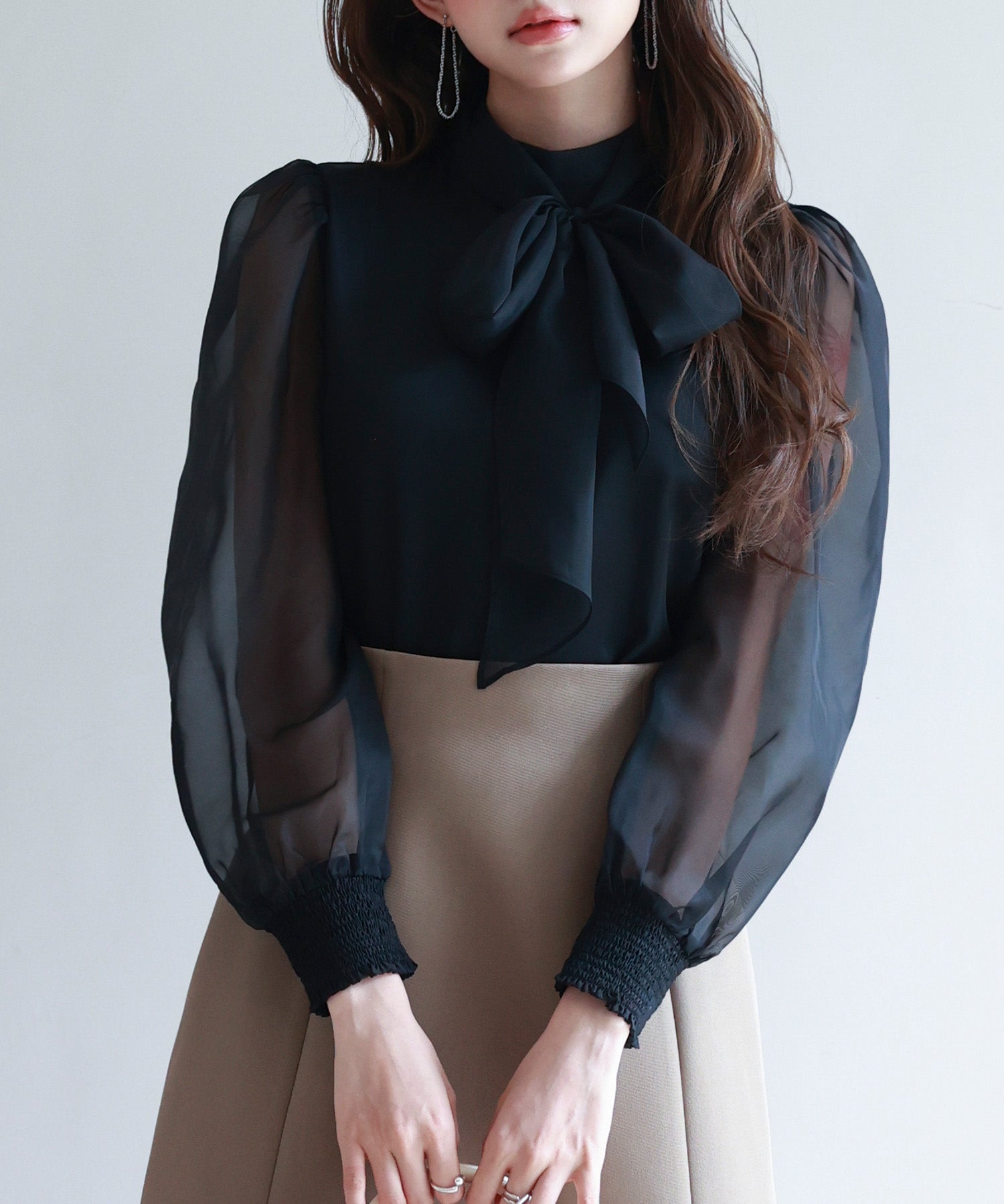 3wayオーガンジー生地リボンブラウスsdp0250 ブラック