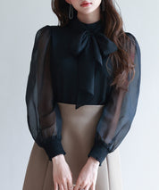 3wayオーガンジー生地リボンブラウスsdp0250 ブラック