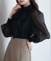 3wayオーガンジー生地リボンブラウスsdp0250 ブラック