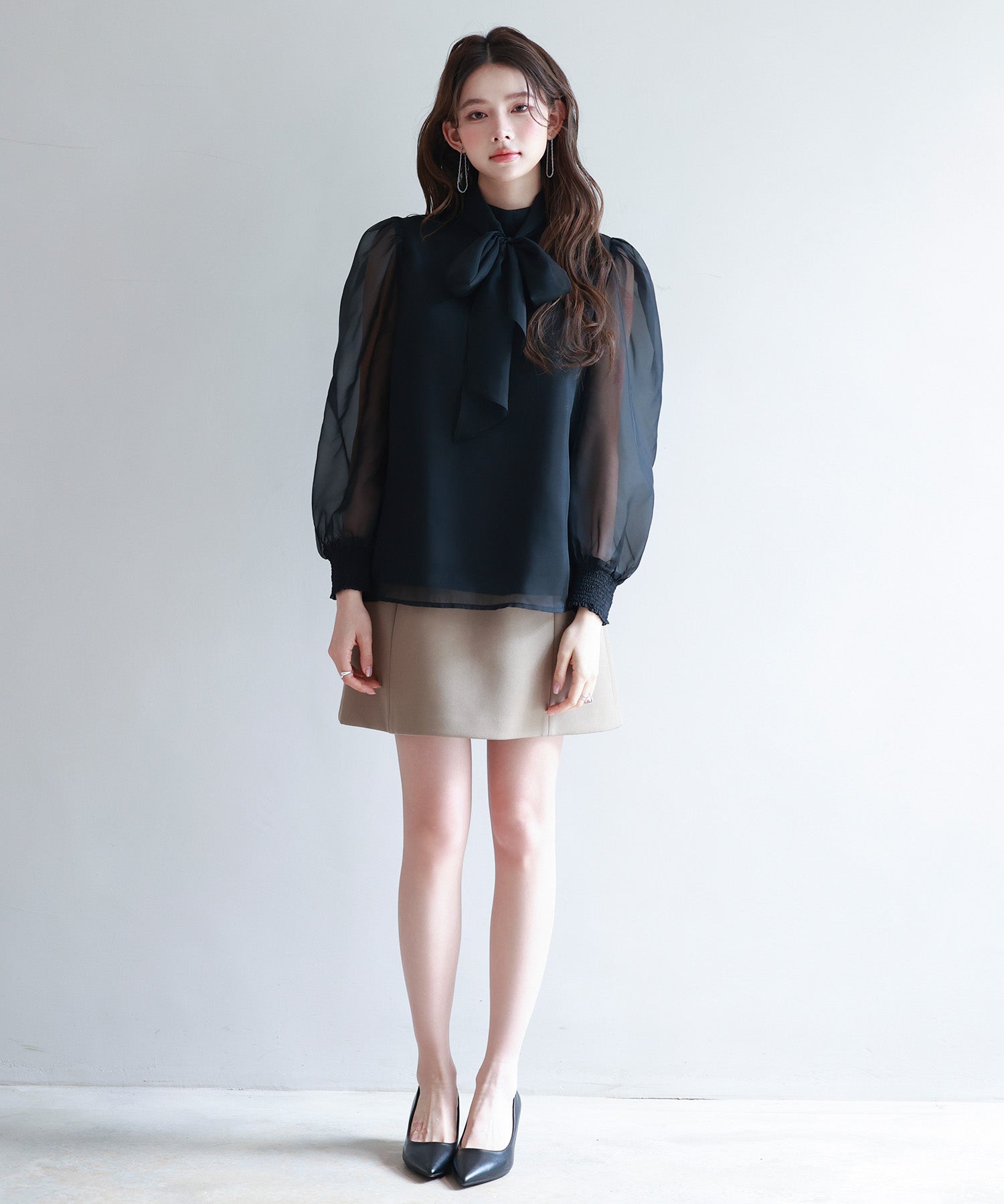 3wayオーガンジー生地リボンブラウスsdp0250 ブラック