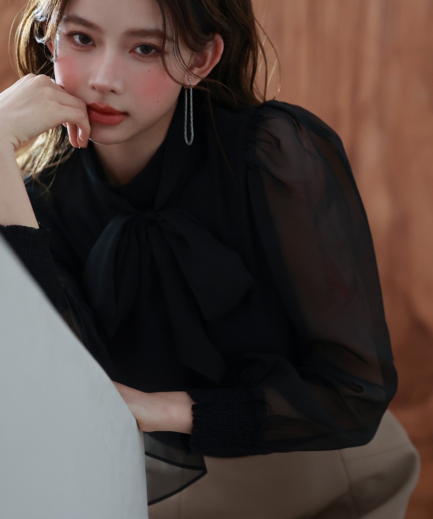 3wayオーガンジー生地リボンブラウスsdp0250 ブラック