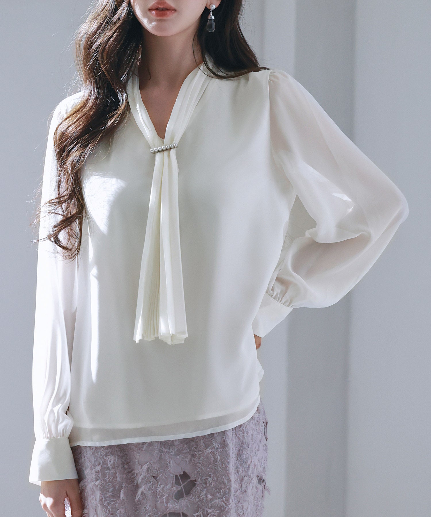 2wayプリーツリボンシフォンブラウスsdp0251-102-1