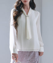 2wayプリーツリボンシフォンブラウスsdp0251 ホワイト