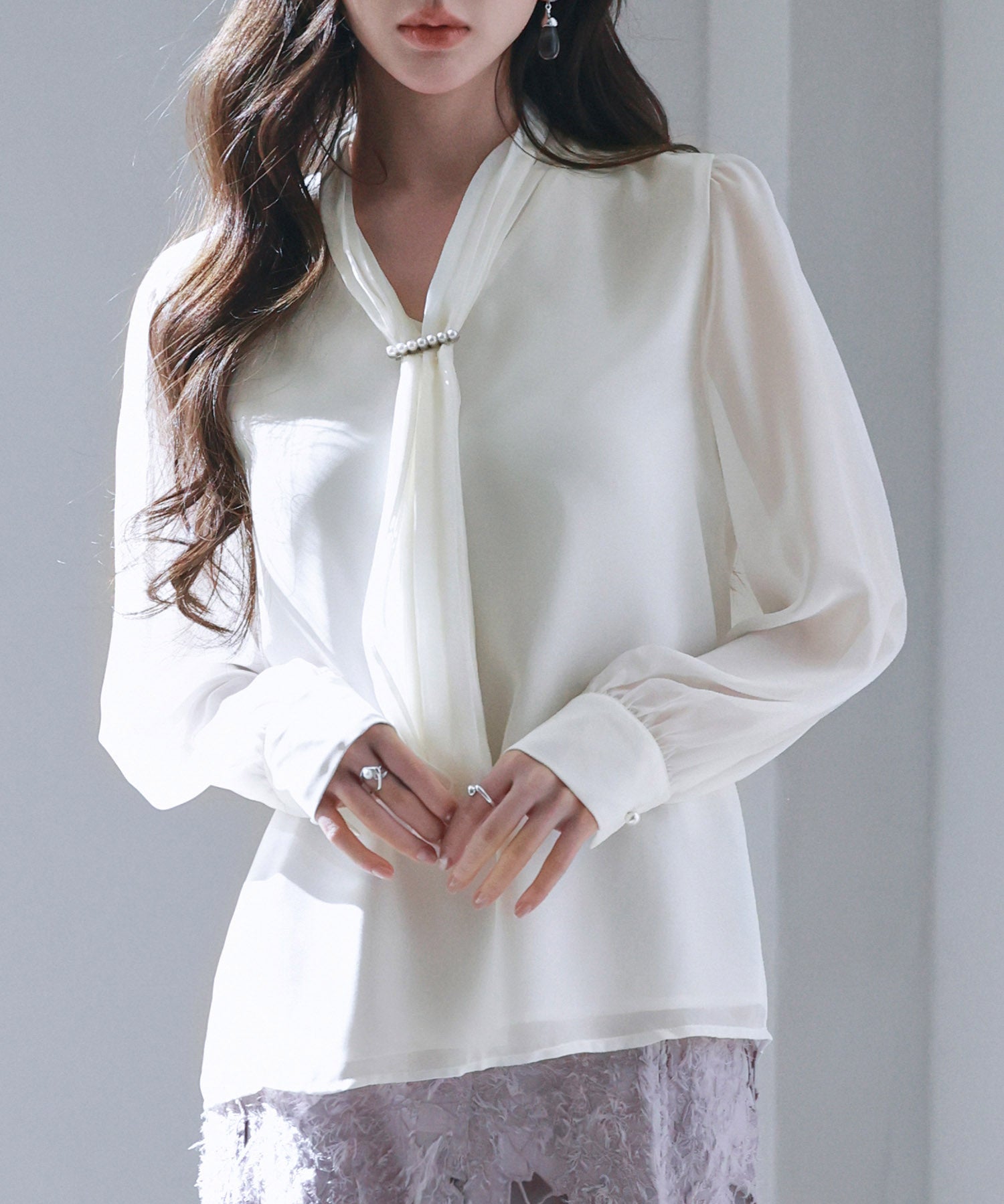 2wayプリーツリボンシフォンブラウスsdp0251 ホワイト