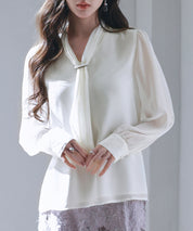 2wayプリーツリボンシフォンブラウスsdp0251 ホワイト