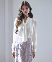 2wayプリーツリボンシフォンブラウスsdp0251 ホワイト