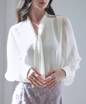 2wayプリーツリボンシフォンブラウスsdp0251 ホワイト