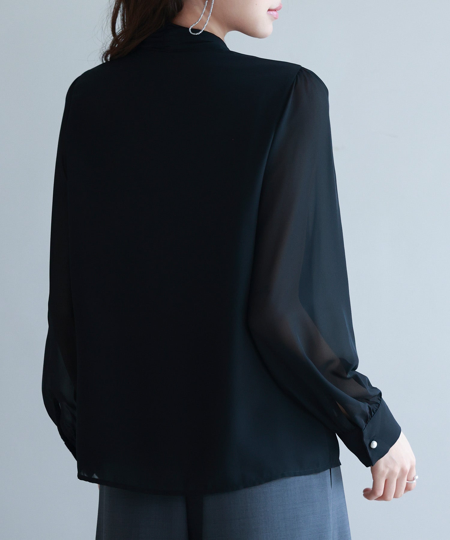 2wayプリーツリボンシフォンブラウスsdp0251 ブラック