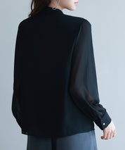 2wayプリーツリボンシフォンブラウスsdp0251 ブラック