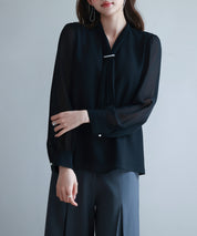 2wayプリーツリボンシフォンブラウスsdp0251 ブラック