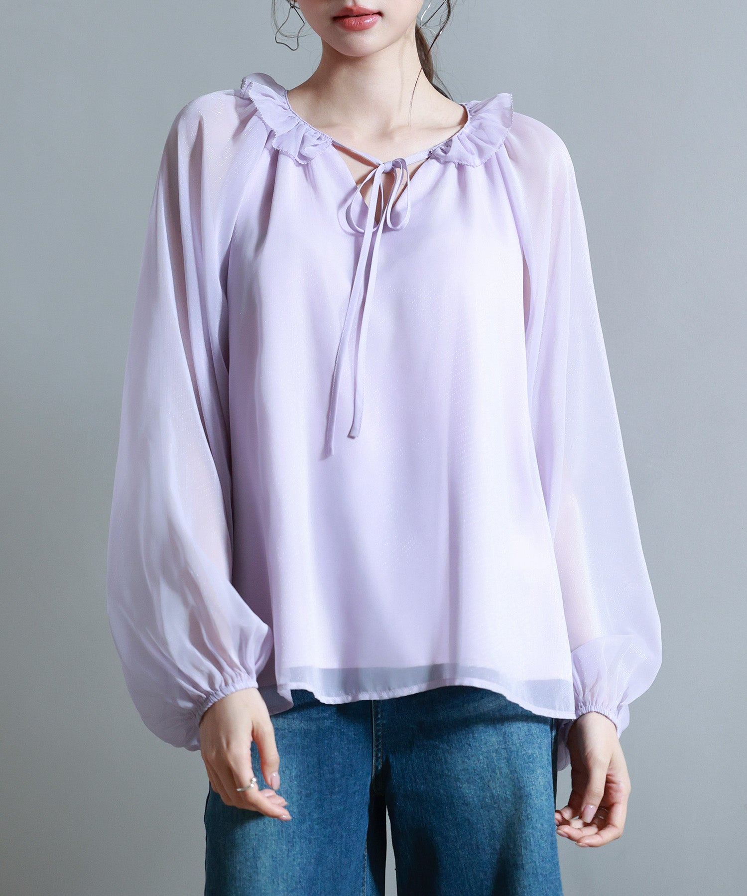 フリルネックリボンシフォンブラウスsdp0253-103-100